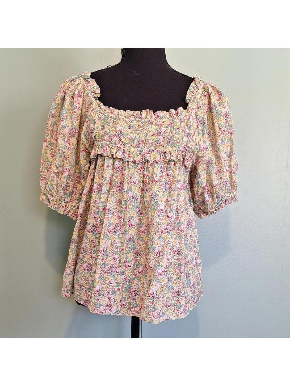 Elie Tahari Green Floral Puff Sleeve Blouse Size Medium